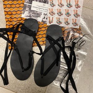 Sseko Black Leather Ribbon Sandals